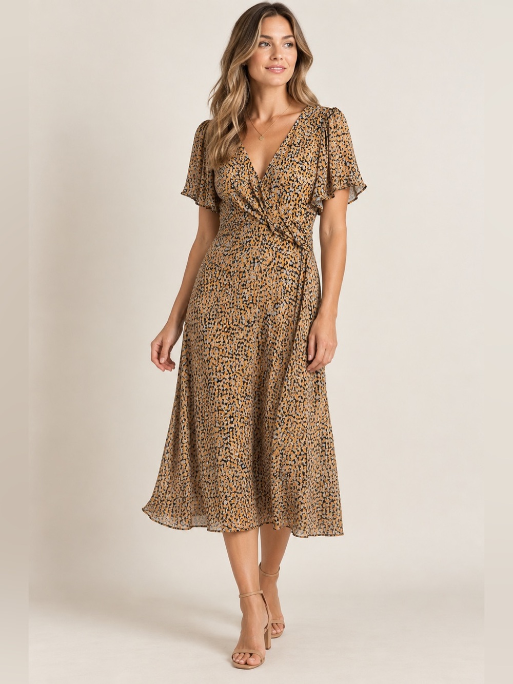 Greylin Anthropologie Abstract Animal Print Flutter Sleeve Dress, Size Small